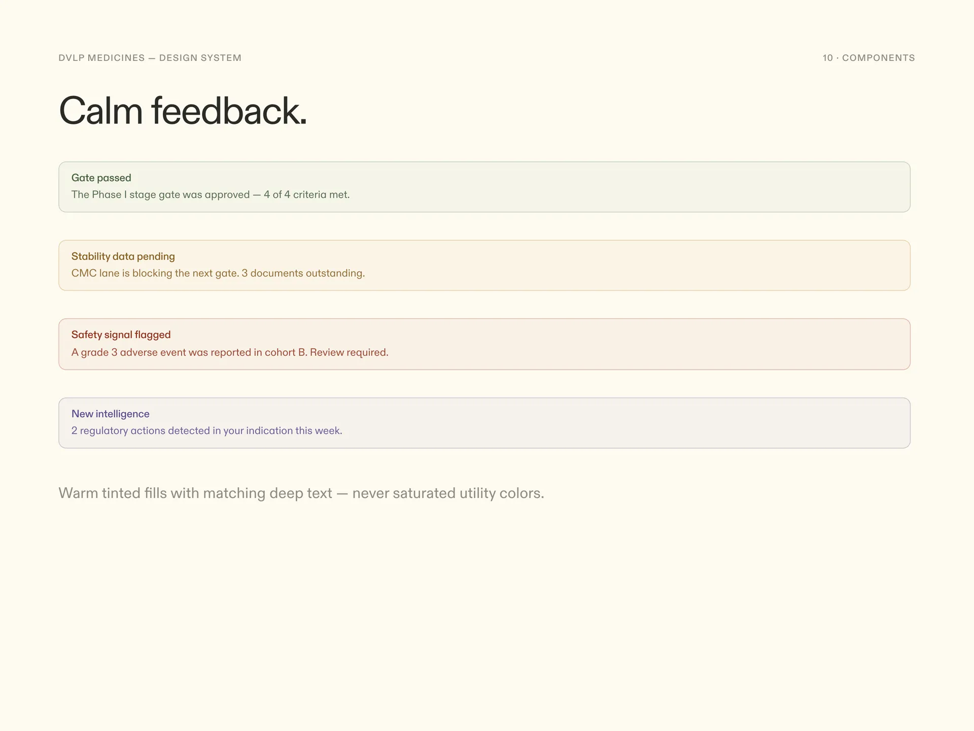 Feedback board: toasts, banners, empty states, and loading patterns using the semantic accent colors
