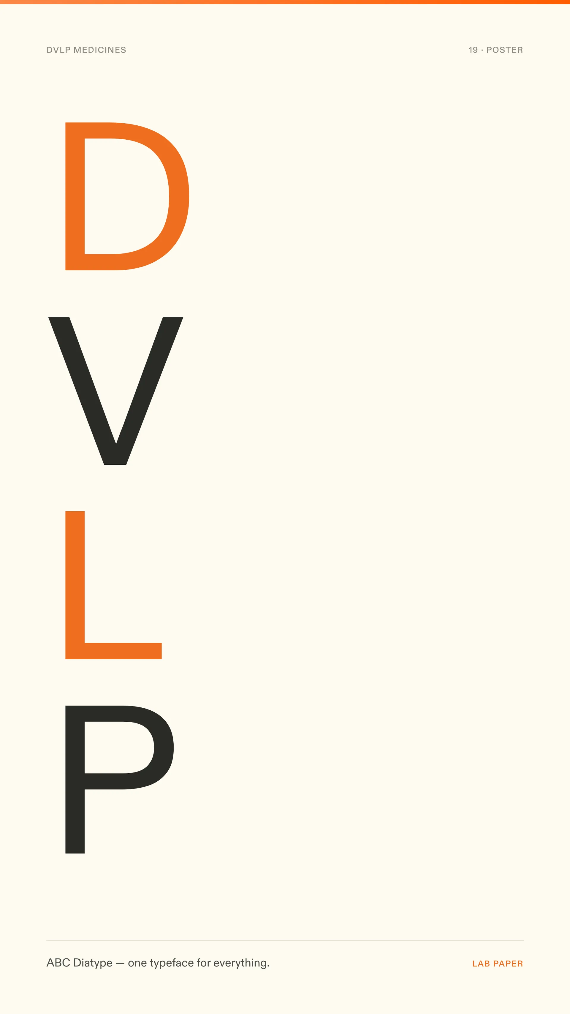 Portrait typographic poster set entirely in ABC Diatype on bone paper, mixing display sizes with fine specimen text