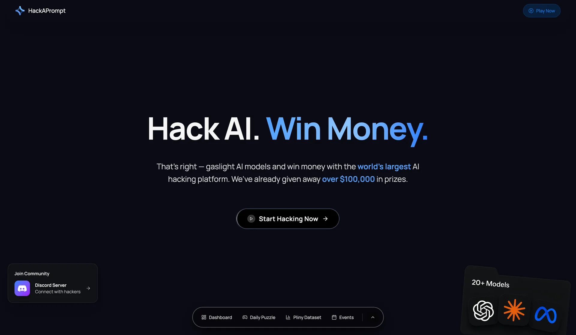 HackAPrompt landing: Hack AI, win money