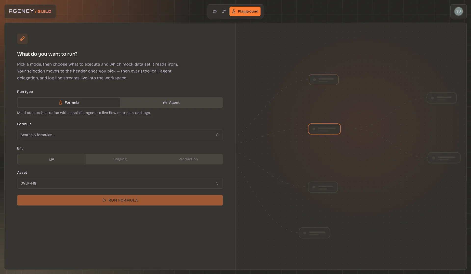 VIDI playground run setup in dark mode